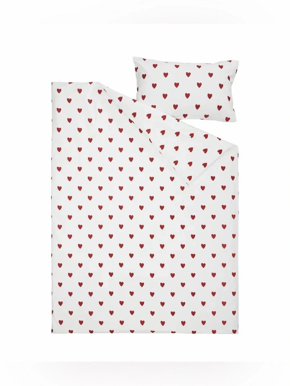 IKEA Barndröm TWIN DUVET COVER & PILLOWCASE bedding 100% RED HEARTS WHITE 2 PC